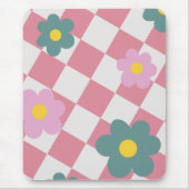 Roze Gingham Bloemmotief – Retro Cute Bloem Muismat (Voorkant)