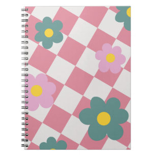 Roze Gingham Bloemmotief – Retro Cute Bloem Notitieboek