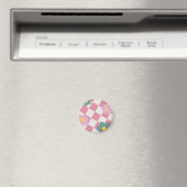 Roze Gingham Bloemmotief – Retro Mooie Bloem Magneet (Insitu (Vaatwasser))