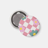 Roze Gingham Bloemmotief – Retro Mooie Bloem Magneet (Voorkant / Achterkant)