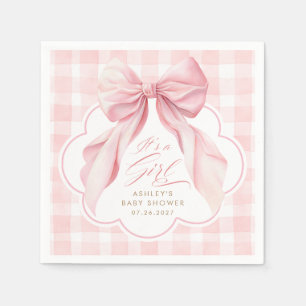 Roze Gingham Blush Boog Meisje Baby Shower Servet