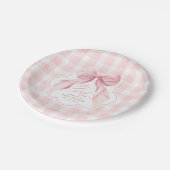 Roze Gingham Blush Strik Babyshower Papieren Bordje (Gekanteld)