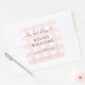 Roze Gingham Boekplaatsticker Vierkante Sticker (Envelop)