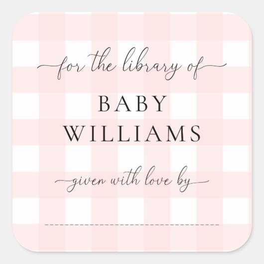 Roze Gingham Boekplaatsticker Vierkante Sticker (Voorkant)