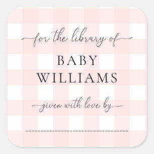 Roze Gingham Boekplaatsticker Vierkante Sticker