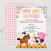 Roze Gingham Boerderij Dieren Meisje Verjaardag Ba Kaart (Voorkant / Achterkant)