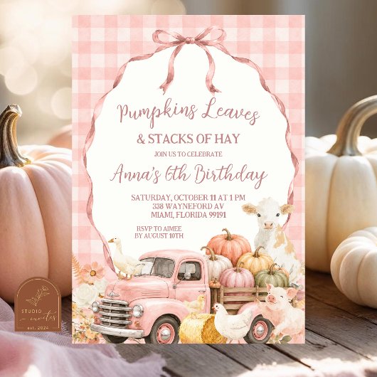 Roze Gingham Boerderijdier Kinderverjaardag Kaart