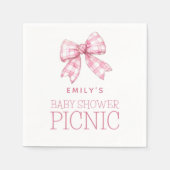 Roze Gingham boog naam Baby shower picknick Servet (Voorkant)