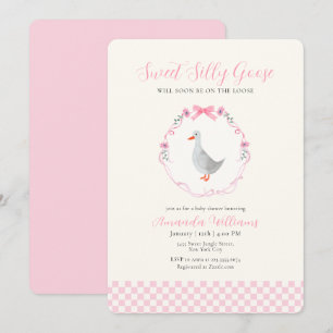 Roze Gingham Bosland Dwaze Gans Meisje Baby Shower Kaart