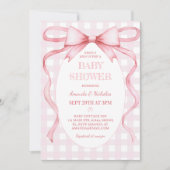 Roze Gingham Bow Baby Meisje Douche Kaart (Voorkant)
