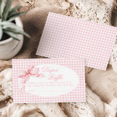 Roze Gingham Bow Baby Meisje Douche Luier Raffle Informatiekaartje
