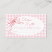 Roze Gingham Bow Baby Meisje Douche Luier Raffle Informatiekaartje (Voorkant)