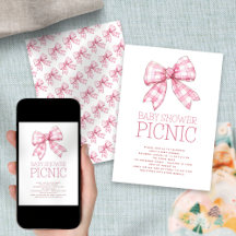 Roze Gingham Bow Baby shower Picnic