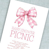 Roze Gingham Bow Baby shower Picnic Kaart