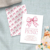 Roze Gingham Bow Baby shower Picnic Kaart
