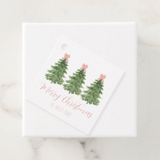 Roze Gingham Bow kerstboom cadeau Labels (In situ)