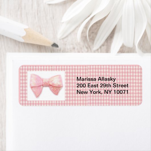 Roze Gingham Bow retour adres label (Insitu)