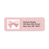 Roze Gingham Bow retour adres label (Voorkant)