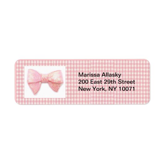 Roze Gingham Bow retour adres label (Voorkant)