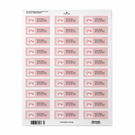 Roze Gingham Bow retour adres label (Full Sheet)