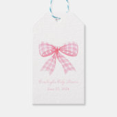 Roze Gingham Bow Ribbon Coquette gepersonaliseerd Cadeaulabel (Voorkant)