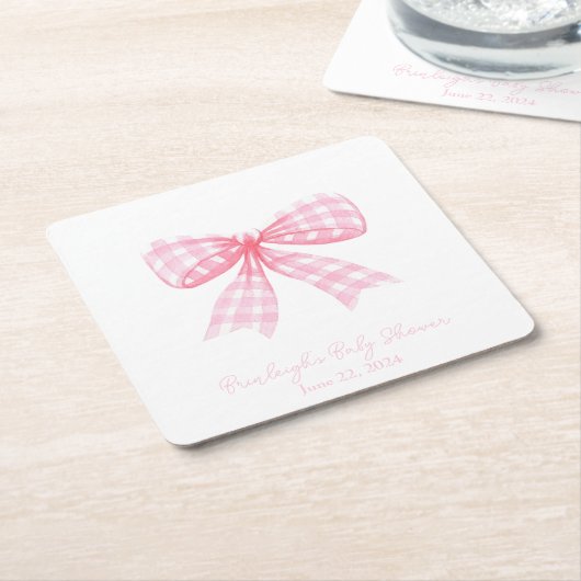 Roze Gingham Bow Ribbon Coquette gepersonaliseerd Kartonnen Onderzetters (Schuin)