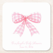 Roze Gingham Bow Ribbon Coquette gepersonaliseerd Kartonnen Onderzetters (Voorkant)