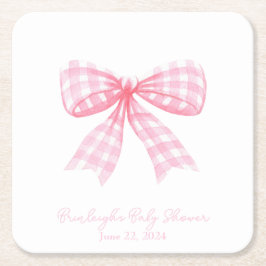 Roze Gingham Bow Ribbon Coquette gepersonaliseerd Kartonnen Onderzetters