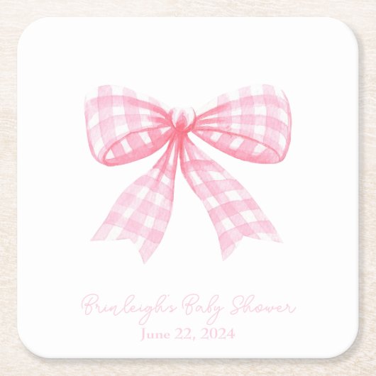 Roze Gingham Bow Ribbon Coquette gepersonaliseerd Kartonnen Onderzetters (Voorkant)