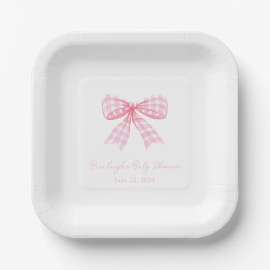 Roze Gingham Bow Ribbon Coquette gepersonaliseerd Papieren Bordje (Voorkant)