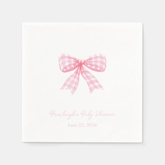 Roze Gingham Bow Ribbon Coquette gepersonaliseerd Servet (Voorkant)