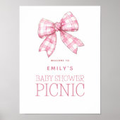 Roze Gingham Bow Welkom Baby shower Picnic Poster (Voorkant)