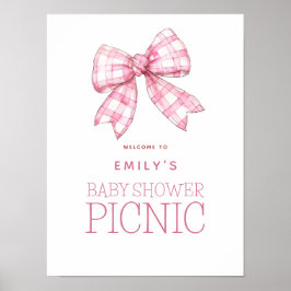Roze Gingham Bow Welkom Baby shower Picnic Poster