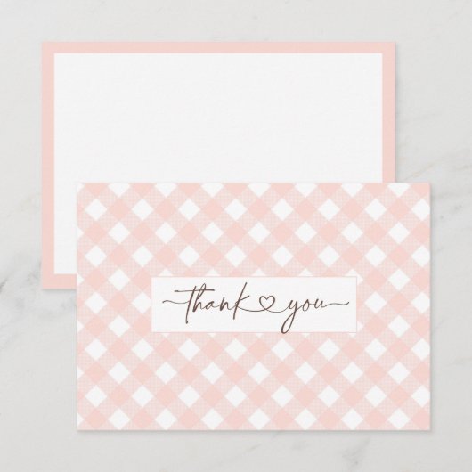 Roze Gingham bruiloft dankkaart Bedankkaart (Voorkant / Achterkant)