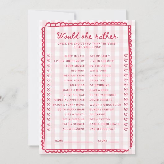 Roze Gingham Bruiloftsshower Zou Ze Liever Kaart (Voorkant)
