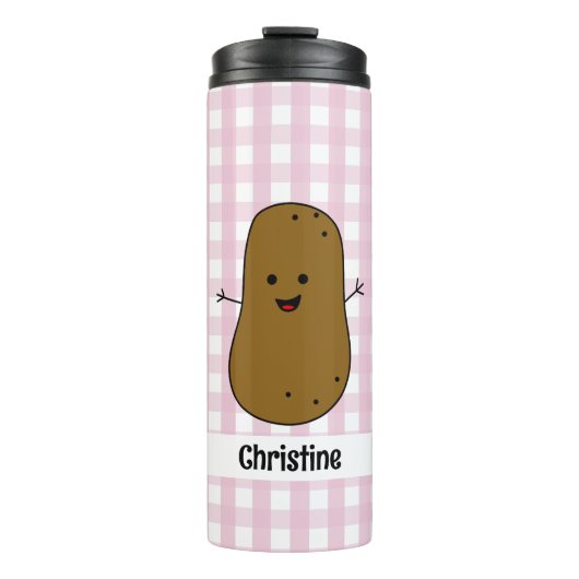 Roze Gingham Bruine Aardappel Custom Thermobeker Thermosbeker (Voorkant)