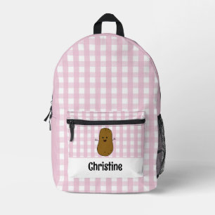 Roze Gingham Bruine Aardappel Op Maat Bedrukte Rugzak