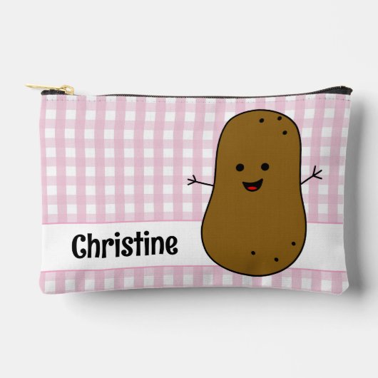 Roze Gingham Bruine Aardappel Op Maat Etui (Voorkant)