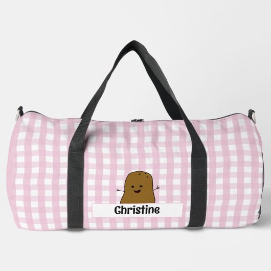 Roze Gingham Bruine Aardappel Op Maat Plunjezak (Voorkant)