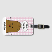 Roze Gingham, bruine aardappel, uw tas, op maat Bagagelabel (Voorkant (horizontaal))