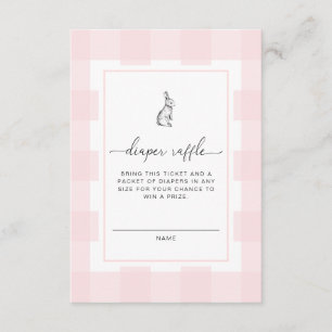 Roze Gingham Bunny Diaper Raffle Ticket Enclosure Informatiekaartje