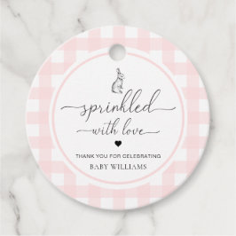 Roze Gingham Bunny Rabbit geprinkeerd met liefde Bedankjes Labels
