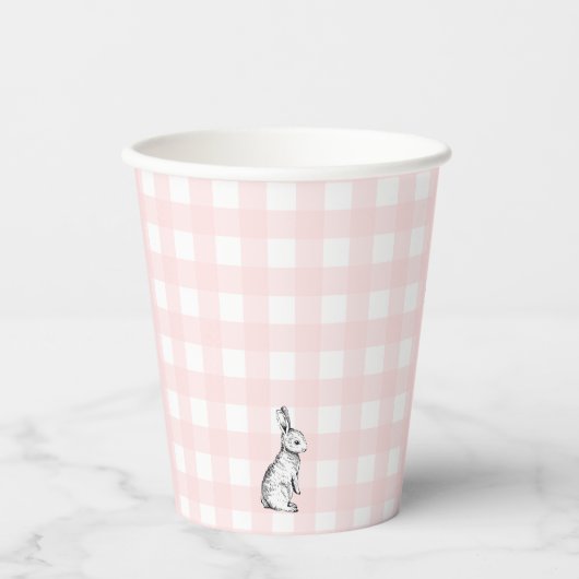 Roze Gingham Bunny Rabbit Paper cup Papieren Bekers (Voorkant)