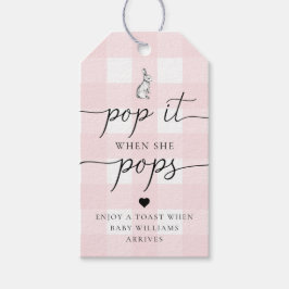 Roze Gingham Bunny Rabbit Pop het als ze Pop Cadeaulabel