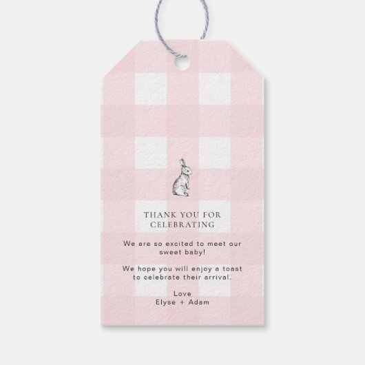 Roze Gingham Bunny Rabbit Pop het als ze Pop Cadeaulabel (Achterkant)