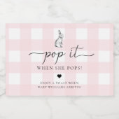 Roze Gingham Bunny Rabbit Pop het als ze Pop Sparkling Wijnetiket (Enkel label)