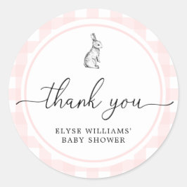 Roze Gingham Bunny Rabbit Shower Favor Sticker