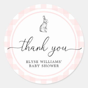 Roze Gingham Bunny Rabbit Shower Favor Sticker