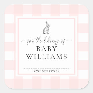 Roze Gingham Bunny voor de bibliotheek van de boek Vierkante Sticker