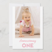 Roze Gingham Bunting Foto Picknick 1e Verjaardag Kaart (Achterkant)